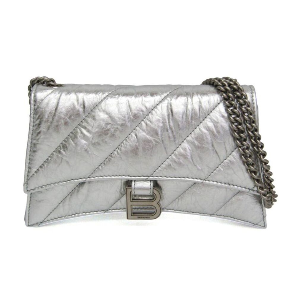 Balenciaga Crush Chain Flap Leather Silver Leather Handbag